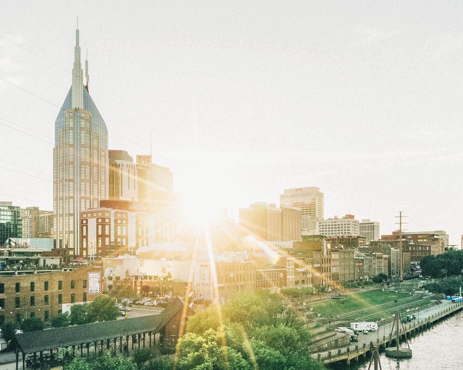 lens flare over city