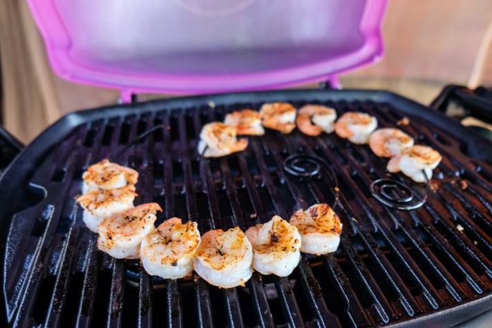 Pink Weber grill and shrimp