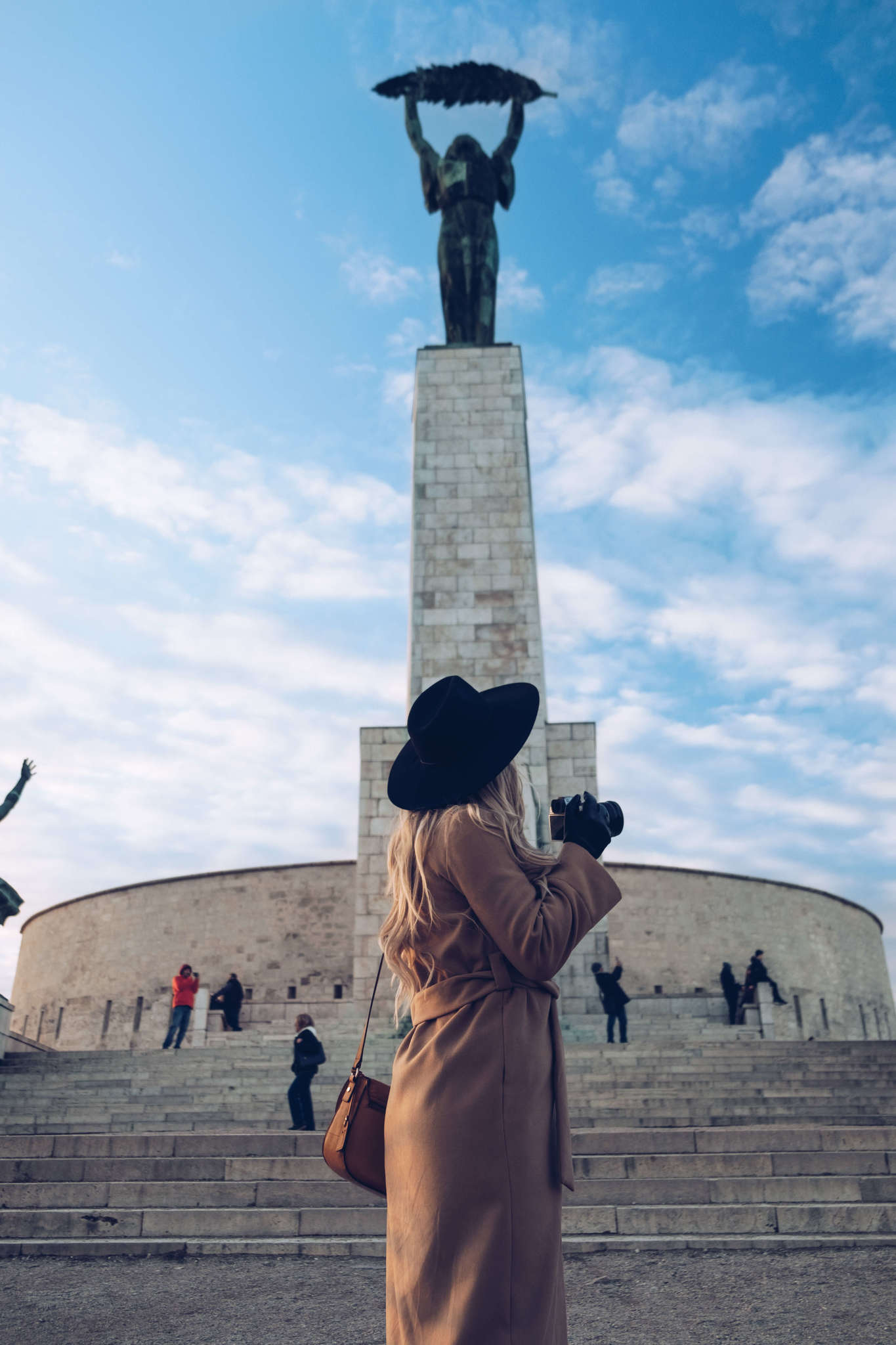Blonde taking photo of Budapest, Hungary